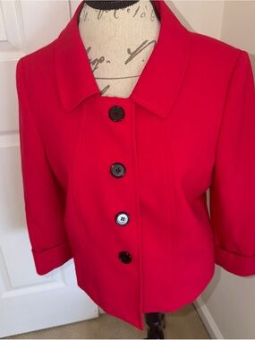 Women's Red Cropped Button-Front Blazer Jacket